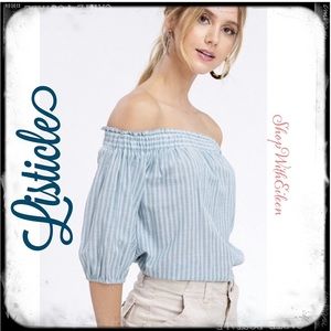Teal White Striped Off The Shoulder Top